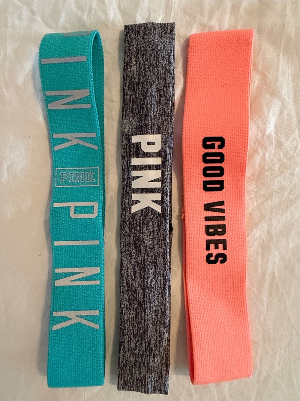 PINK Victoria's Secret Trio Elastic Headbands - Teal, Gray, Coral